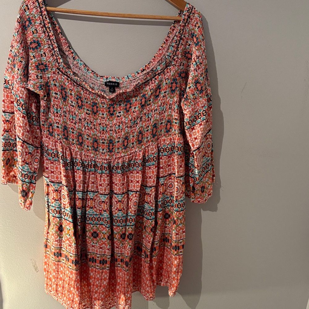 Torrid Coral and Teal Boho dress